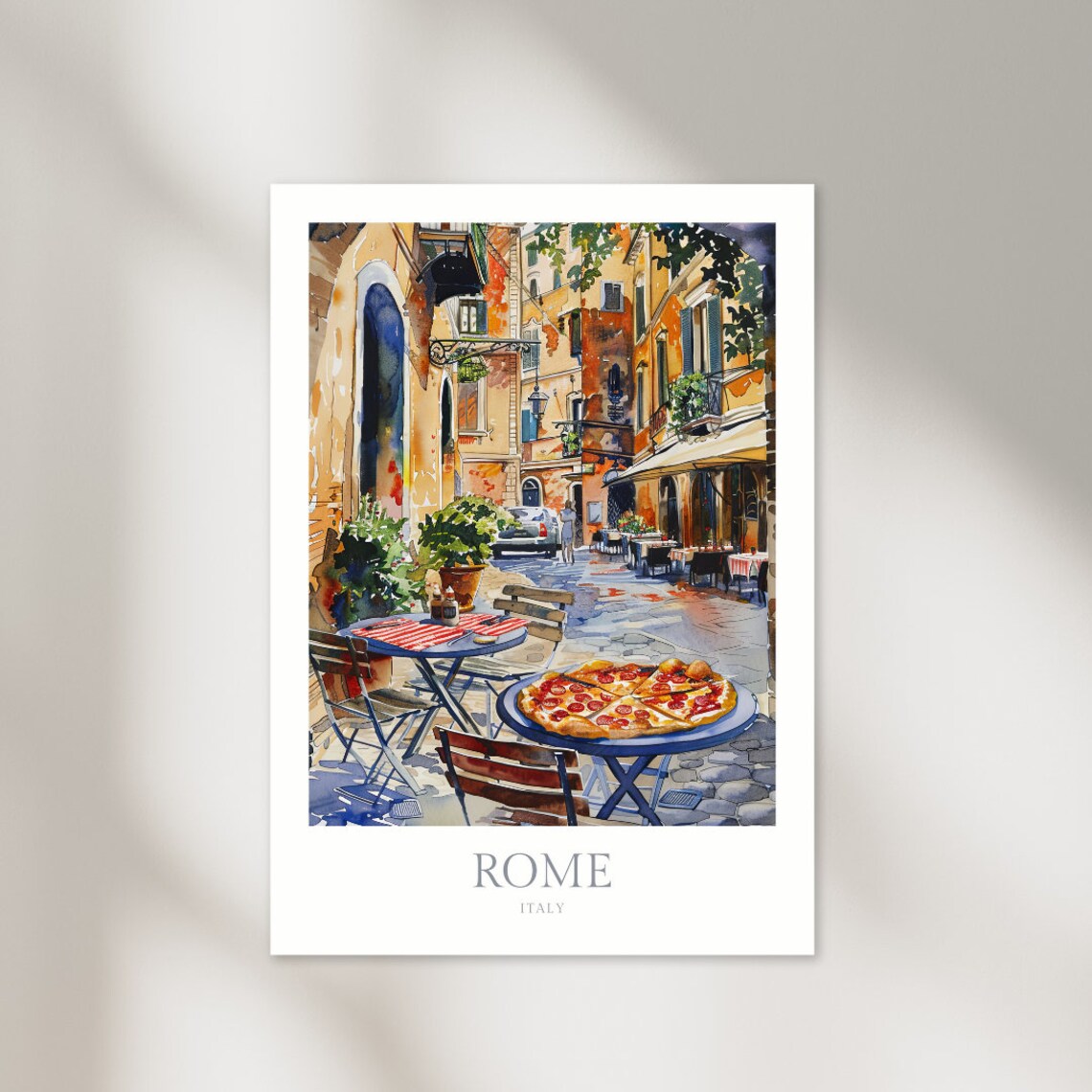 Rome Italy Watercolor Art Print, Food & Drink