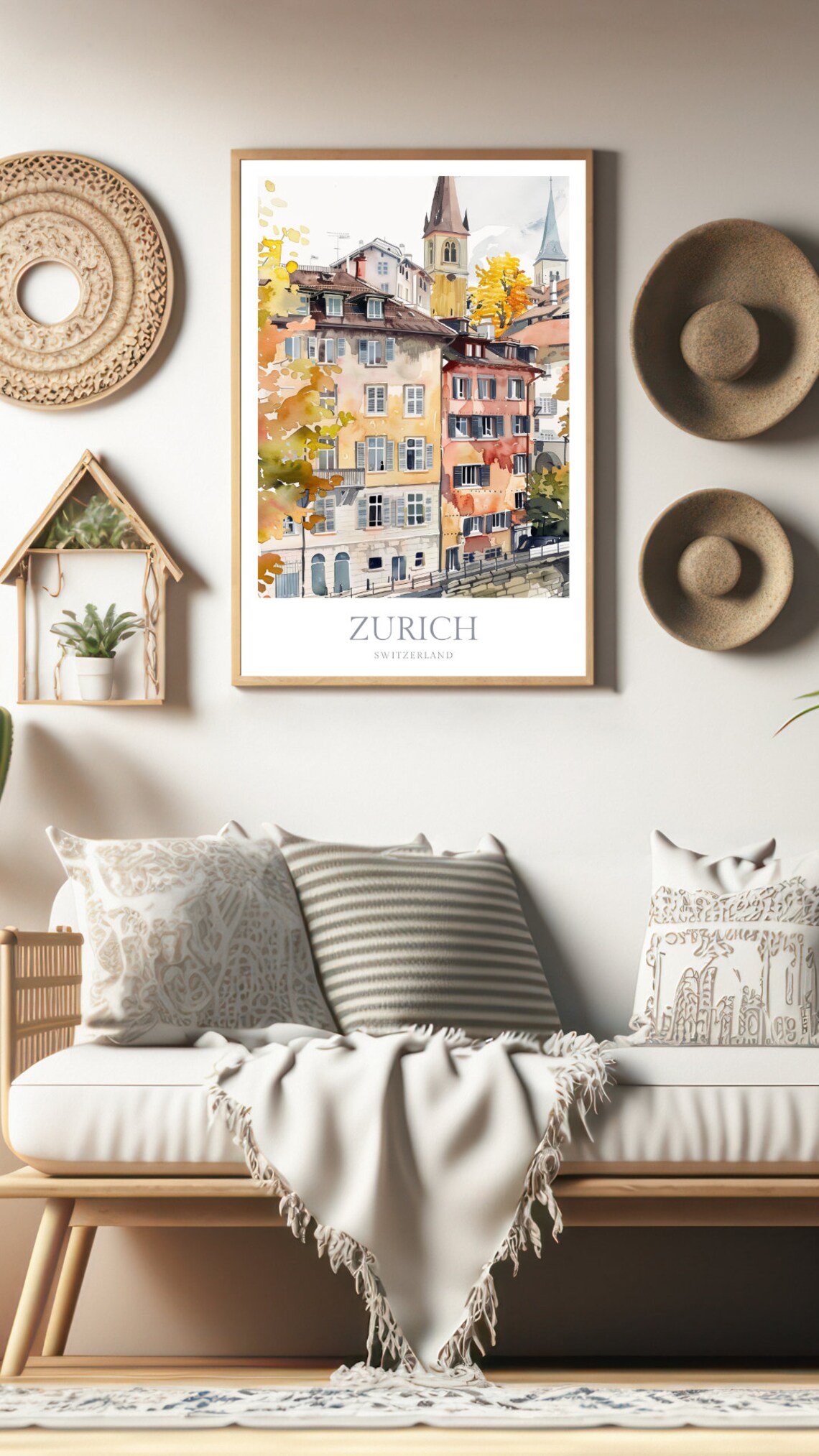 Zurich Switzerland Old Town Autumn Street Watercolor Art Poster - Image 2