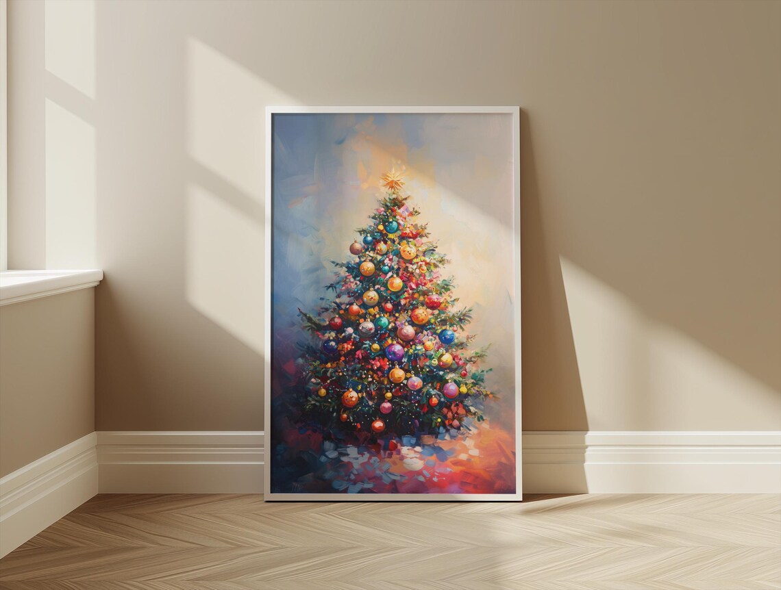 Colorful Christmas Tree Bright Ornaments Painterly Holiday Art Poster