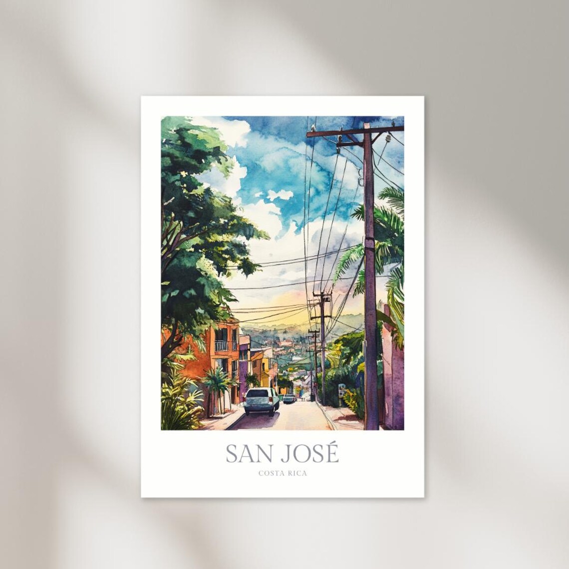 San Jose Costa Rica Watercolor Street Scene Travel Poster Art