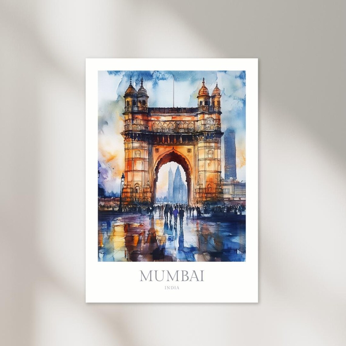 Mumbai India Gateway of India Watercolor Landmark Travel Poster