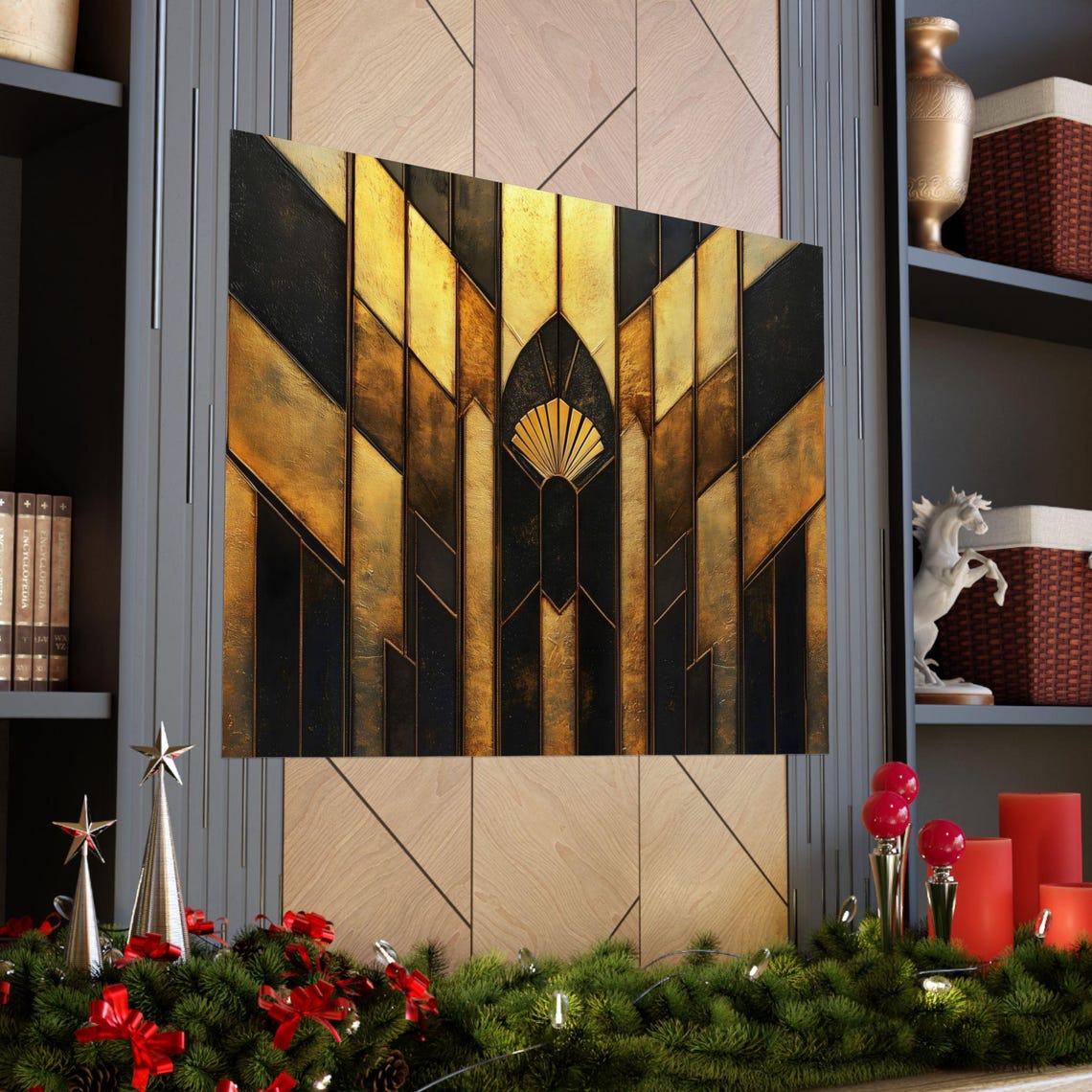 Art Deco Gold Fan Black Towers Square 1920s Architectural Art Print - Image 2