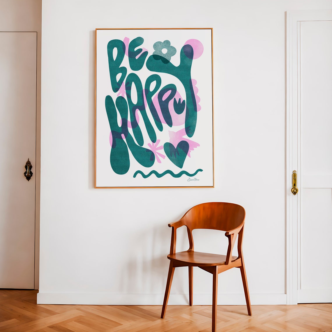 Colorful Be Happy Retro Groovy Quote Typography Motivational Poster - Image 2