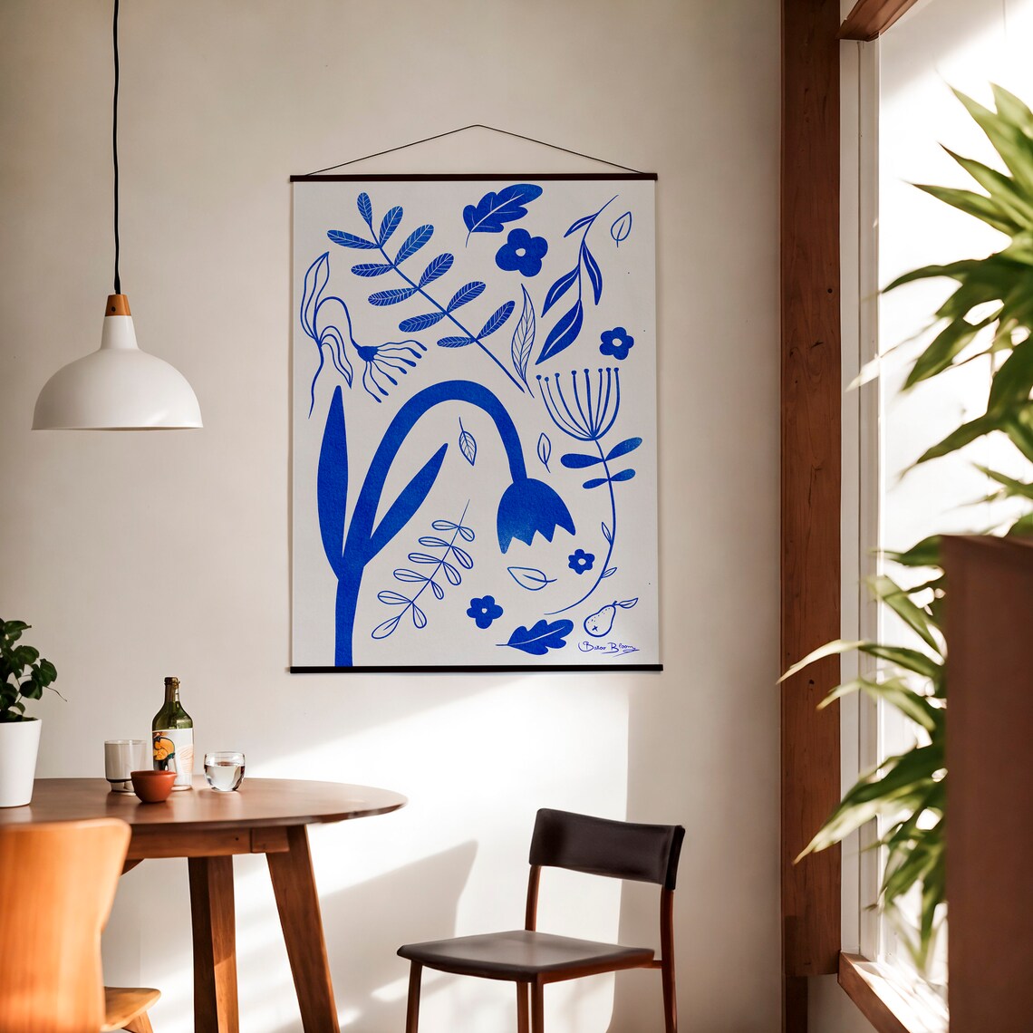 Blue Floral Line Art Nordic Botanical Minimalist Illustration Poster - Image 3