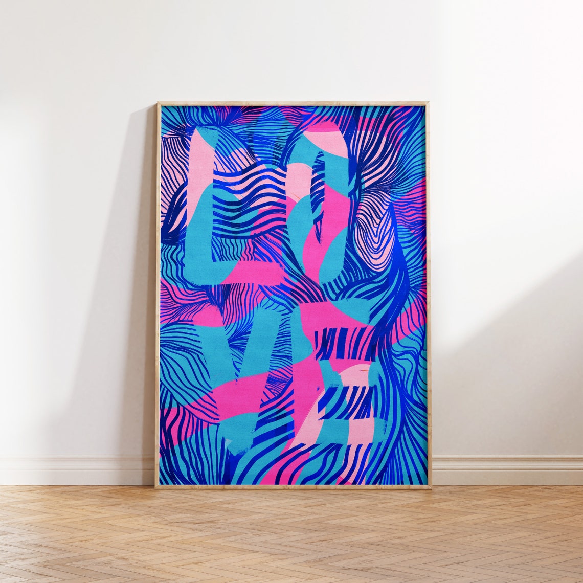 Colorful Love Typography Abstract Pink Blue Maximalist Art Poster - Image 5