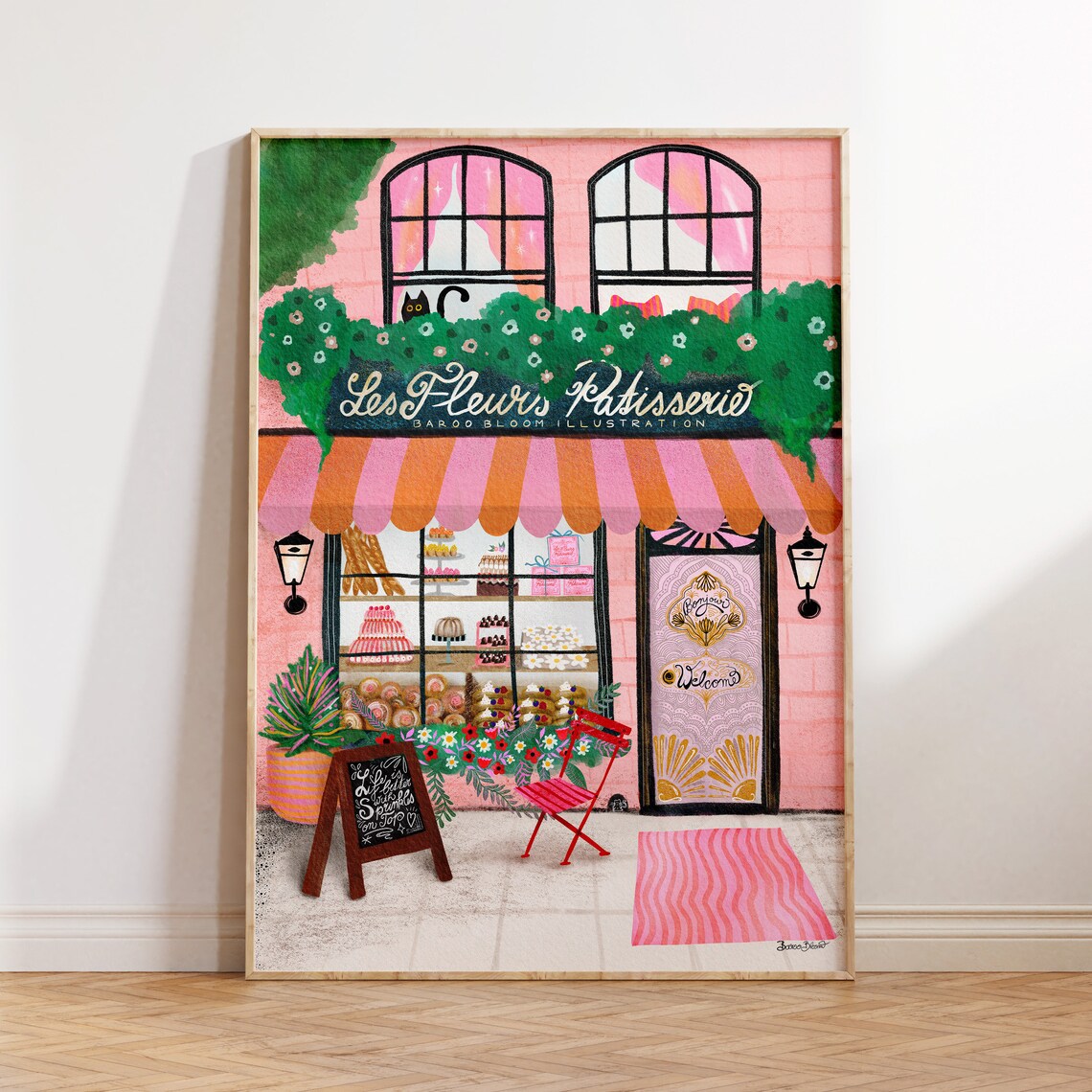 Pink Bakery Poster, Vintage Coffee Cafe Wall Art