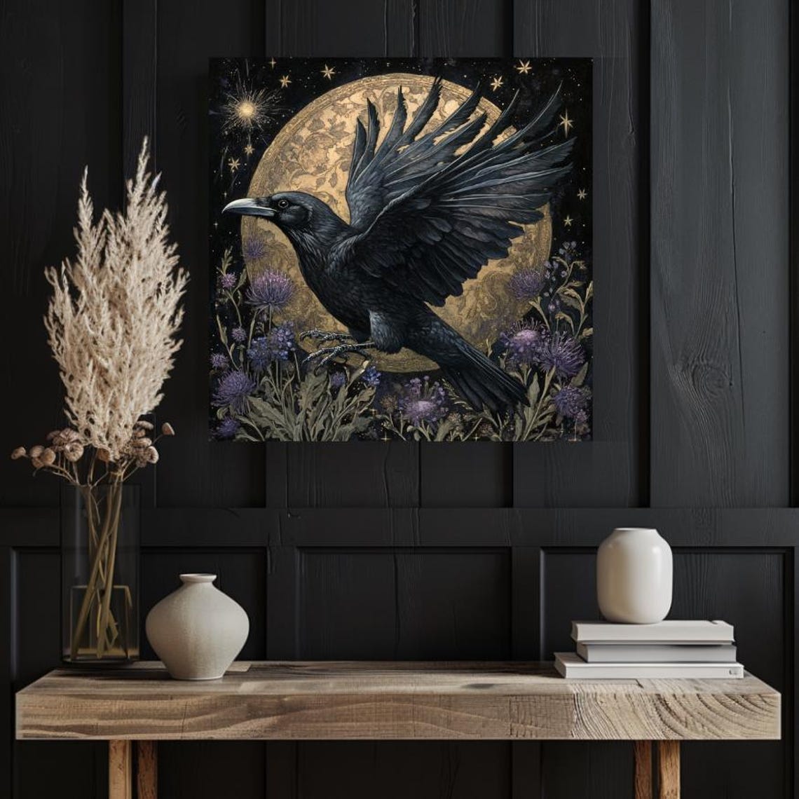 Whimsigoth Ravens Art Celestial Wall Decor Mystical Moon Art Ready To Hang Wall Art Best Gift For Goth And Nature Lovers - Image 3