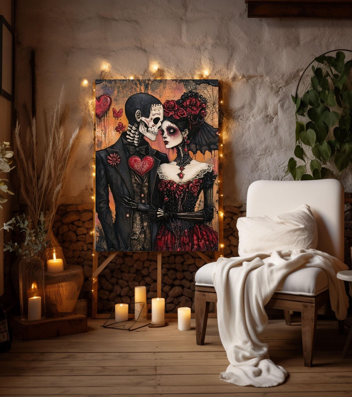 Day Of The Dead Skeleton Couple Gothic Valentine Romance Poster - Image 4
