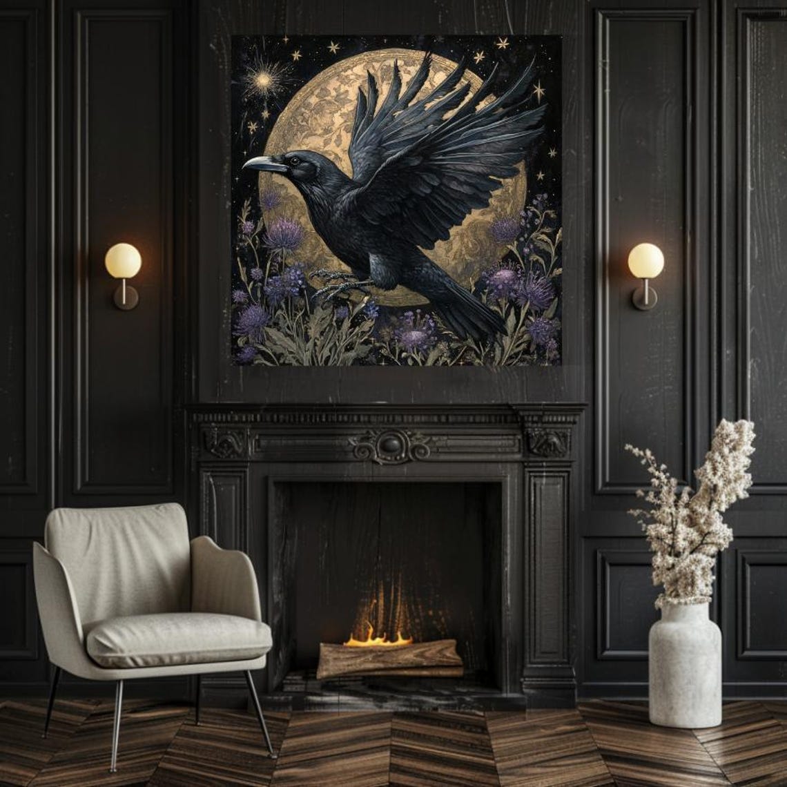 Whimsigoth Ravens Art Celestial Wall Decor Mystical Moon Art Ready To Hang Wall Art Best Gift For Goth And Nature Lovers - Image 2