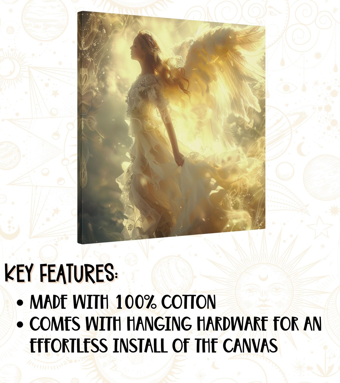 Radiant Golden Angel in Heavenly Light Ethereal Wings Art Poster - Image 2