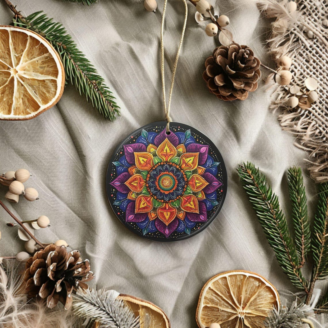Colorful Mandala Round Art Print Ornament Double Sided Boho Decor