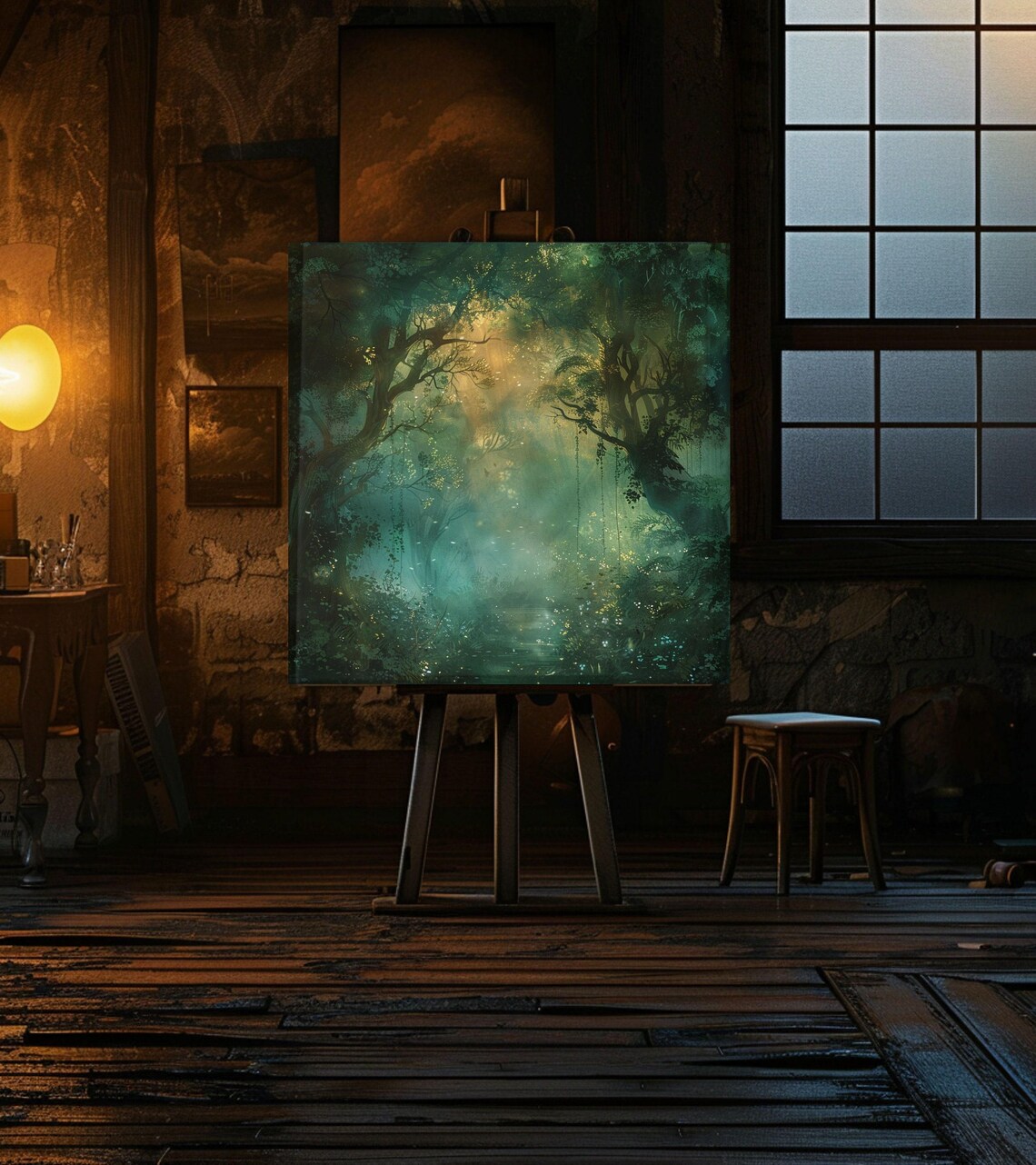 Divine Forest Wall Decor Green Nature Inspired Painting Forest Scene Print Rustic Home Decor Tranquil Wall Art Nature Lover Gift - Image 2