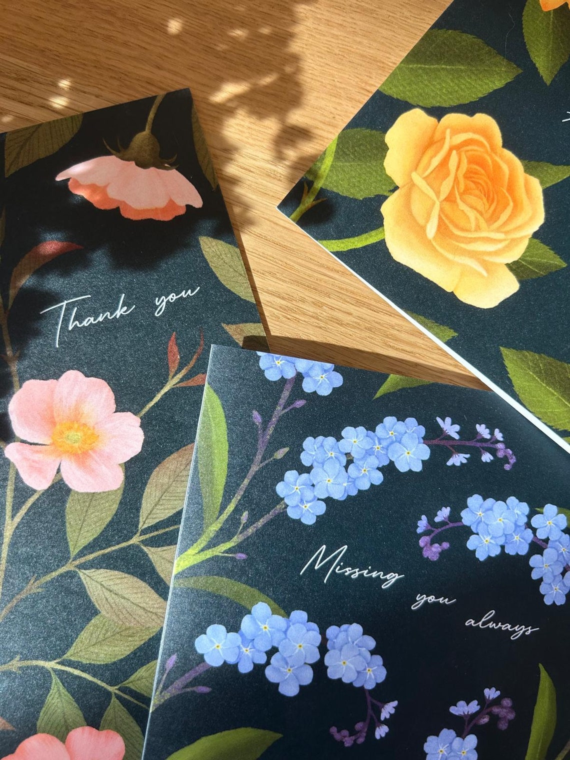 Forget Me Not Flowers Missing You Always Dark Floral Card Print - Image 2