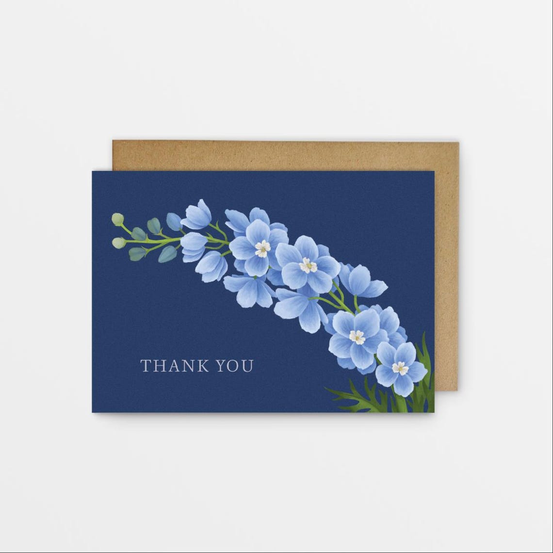 Blue Delphinium Thank You Greeting Card Navy Floral Art Print
