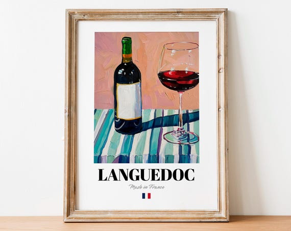 Languedoc French Red Wine Bottle Glass Painterly Still Life Poster