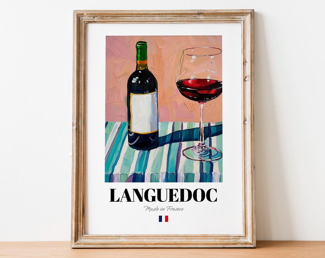 French Languedoc Art Print Poster Mediterranean Wine Artwork For Bars And Restaurants