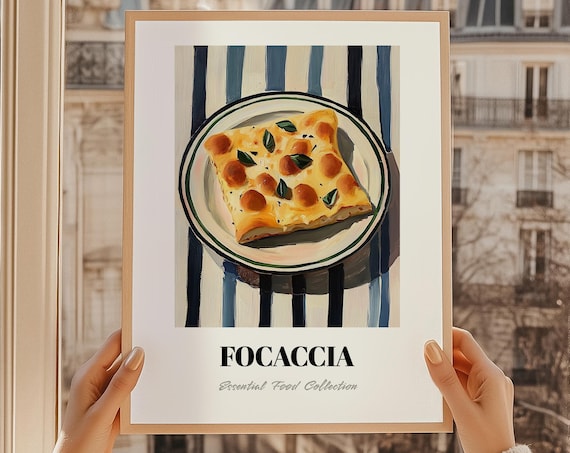 Golden Focaccia with Fresh Basil Essential Food Collection Poster