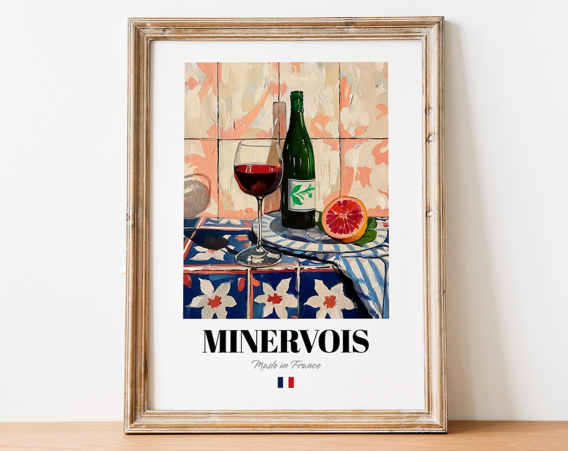 Minervois Made in France Red Wine Blood Orange Tile Still Life Poster