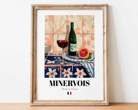 Minervois Made in France Red Wine Blood Orange Tile Still Life Poster