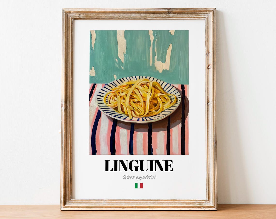 Linguine Pasta Plate Buon Appetito Striped Italian Kitchen Art Poster