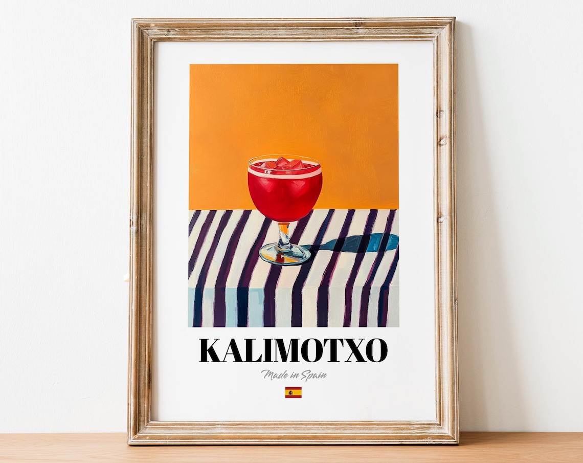 Kalimotxo Vintage Spanish Red Wine Goblet Orange Kitchen Wall Poster