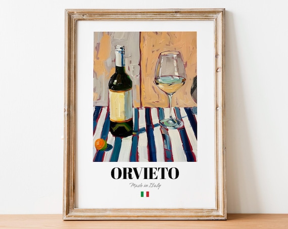 Italian Orvieto Art Print Poster Crisp Wine Artwork For Bars And Cafs