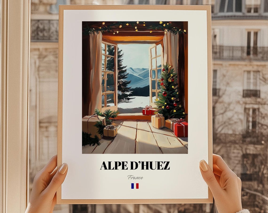 Alpe d'Huez France Christmas Window Gifts Vintage Ski Poster Decor