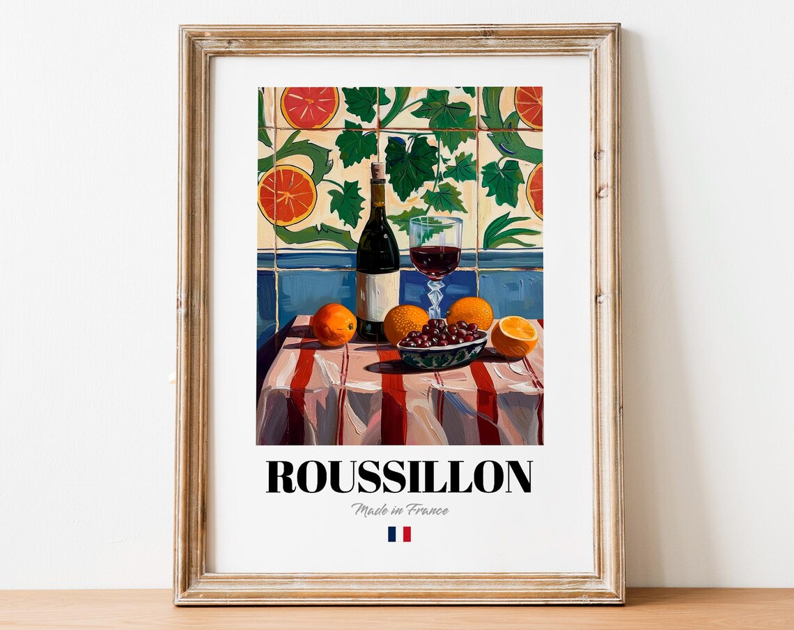 Vintage Roussillon Glass Print Poster Boho Wine Art For Homes And Bars