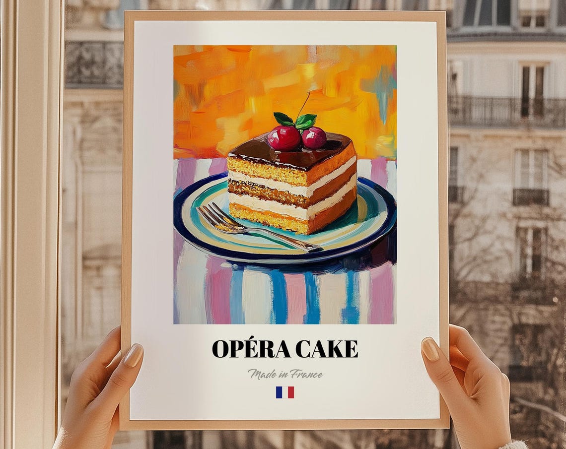 Opera Cake French Chocolate Layer Dessert Painting Poster Gift