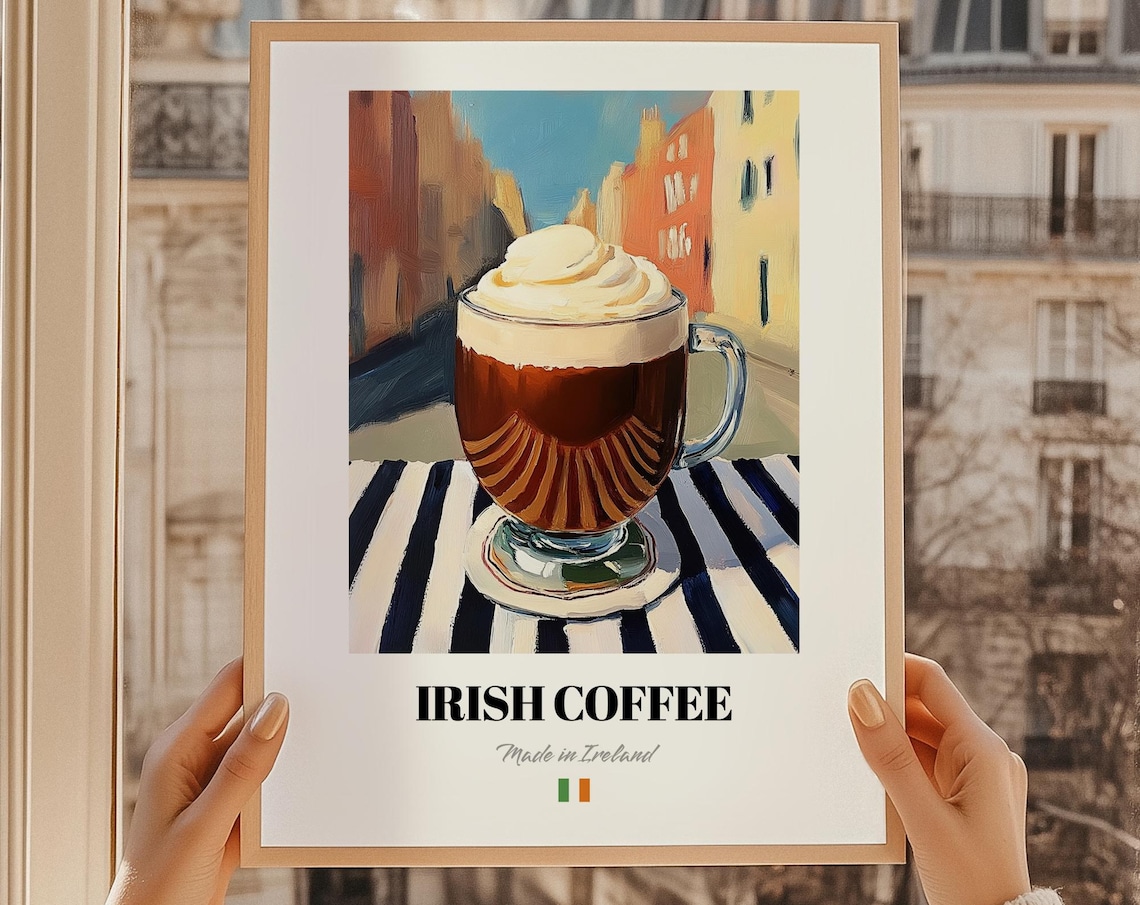 Irish Coffee Ireland Creamy Whipped Glass Painted Cafe Poster