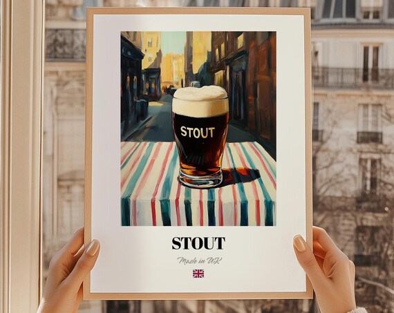 Stout English Beer Poster, British Bar Gift