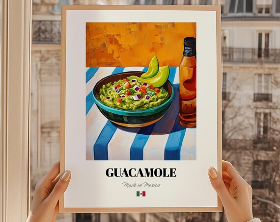Guacamole Made in Mexico Bold Kitchen Food Illustration Poster