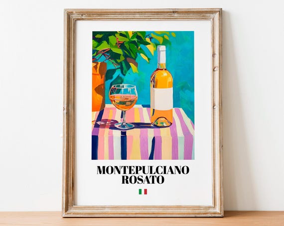 Montepulciano Rosato Italian Wine Painting Pink Striped Tablecloth Wall Art