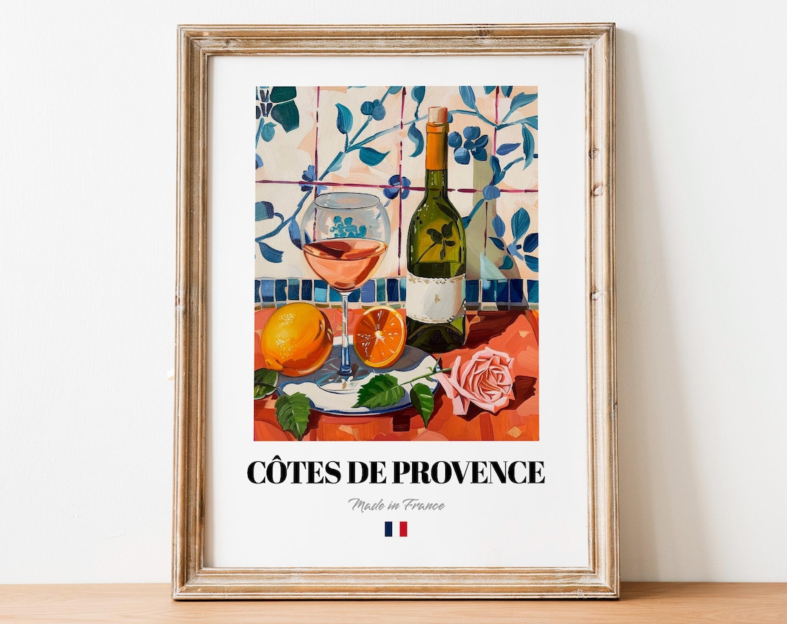 Côtes de Provence French Rose Wine Glass Still Life Art Poster