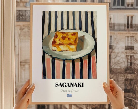Golden Saganaki Greek Crispy Fried Cheese Square Food Art Poster