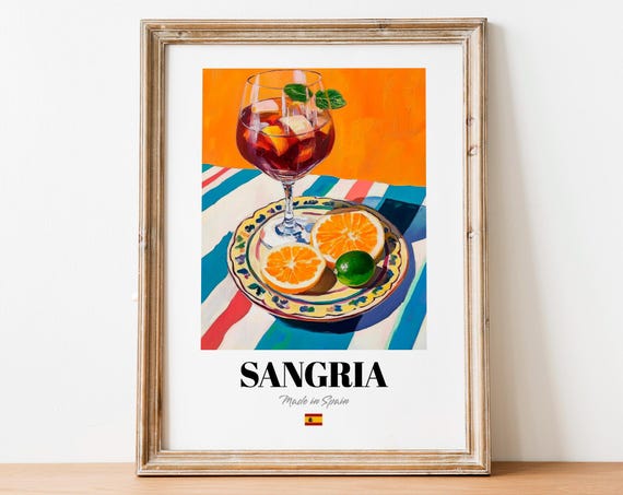 Sangria Cocktail Travel Poster Vibrant Spanish Bar Kitchen Decor