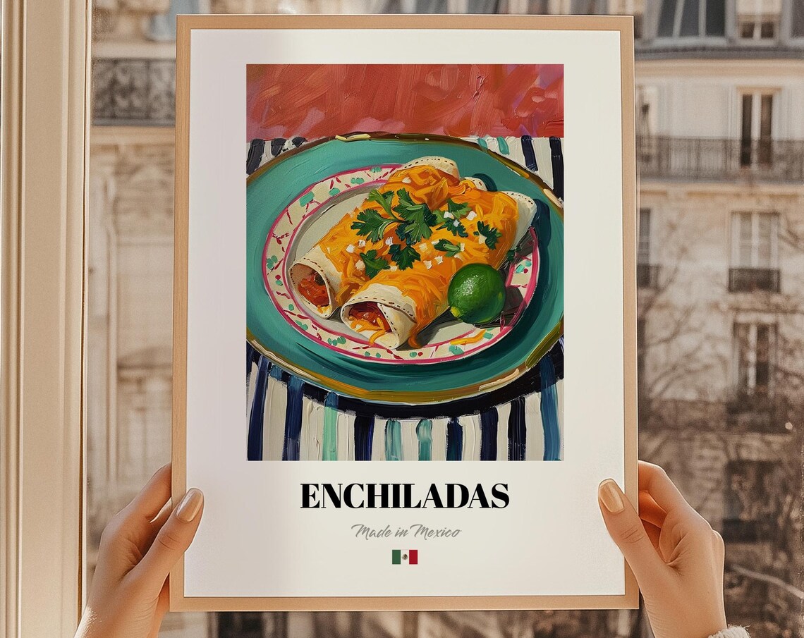 Enchiladas Wall Decor Mexican Food Poster Illustration Cuisine