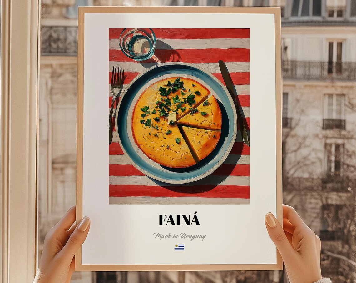 Fainá Uruguayan Chickpea Flatbread Plate Food Painting Kitchen Wall Art
