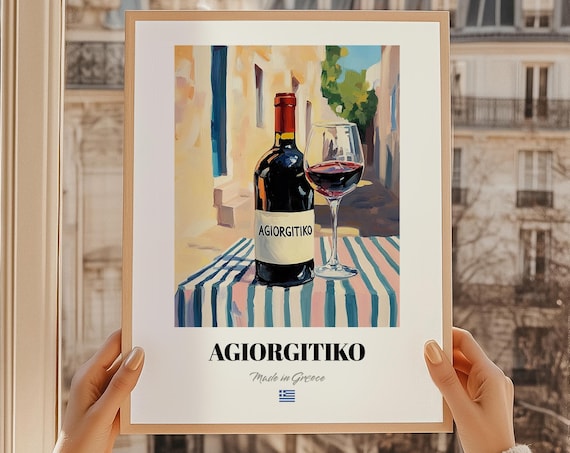 Agiorgitiko Greek Red Wine Bottle Oil Painting Bar Wall Poster