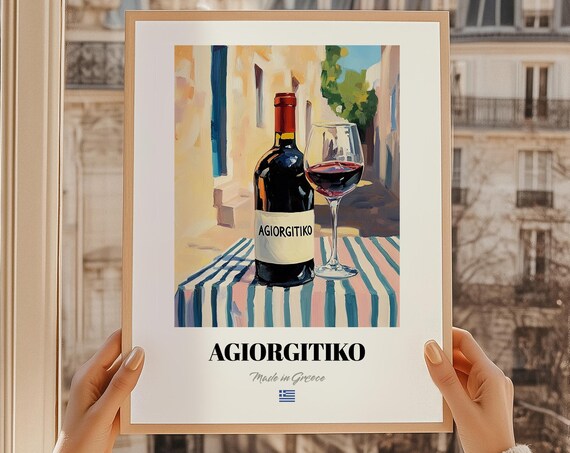 Agiorgitiko Greek Red Wine Poster Bar Dcor Wall Art Friend Gift Dining Room