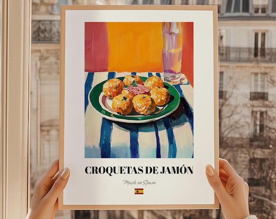 Croquetas De Jamn Spanish Food Painting Happy Hour Menu Restaurant Ware Custom Cover Dining Room Poster