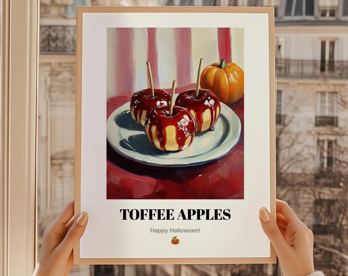 Toffee Apples Halloween Oil Painting British Fall Treat Holiday Poster