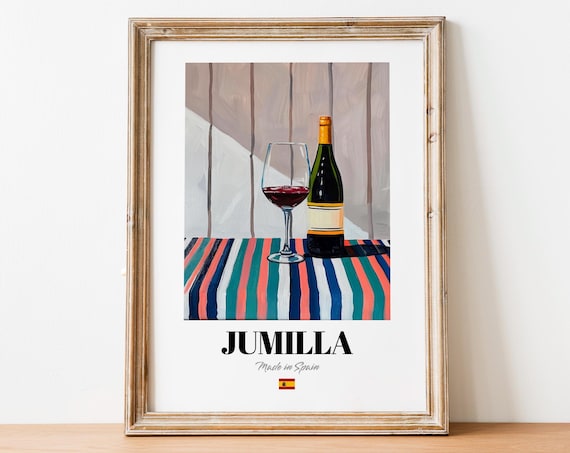 Jumilla Spain Red Wine Striped Tablecloth Sunlit Window Poster