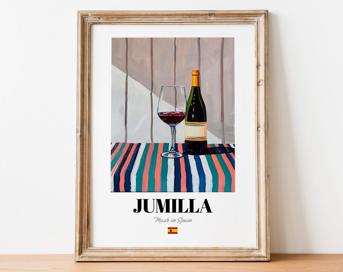 Jumilla Spain Red Wine Striped Tablecloth Sunlit Window Poster