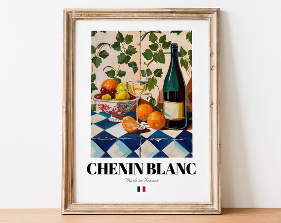 Vintage Chenin Blanc Bottle Print Poster Wine Art For Homes And Bars