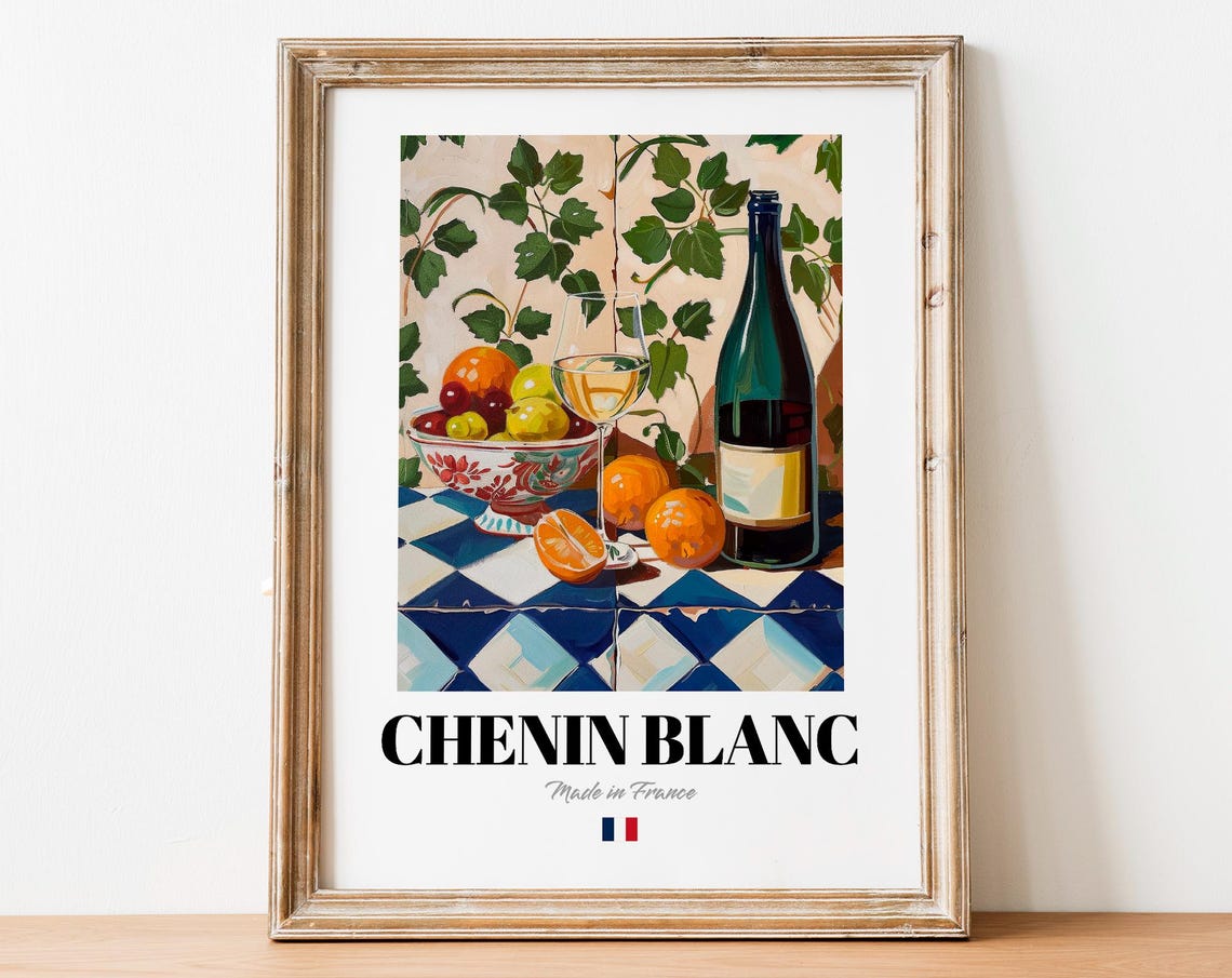 Chenin Blanc French Wine Fruit Bowl Rustic Still Life Art Poster