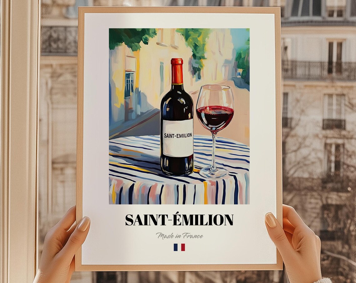 Saintmilion French Red Wine Poster, Bar Decor Art