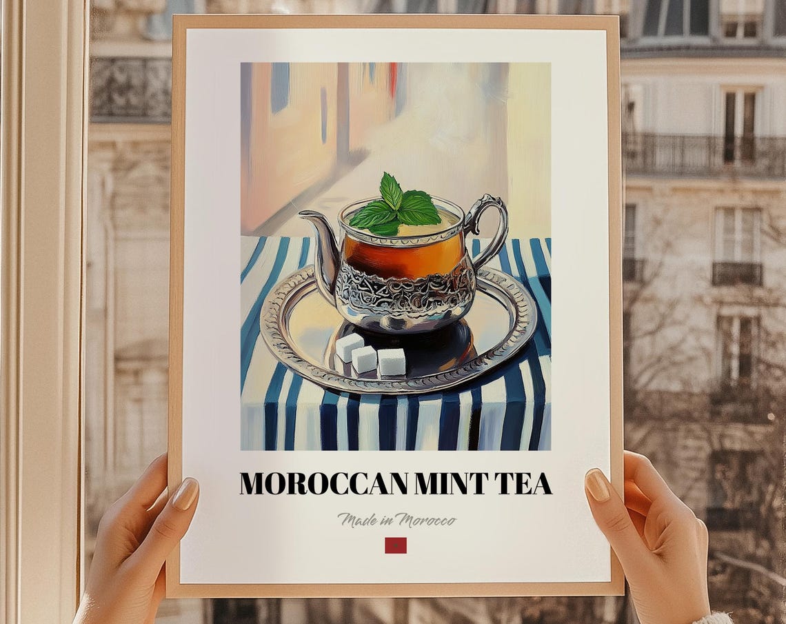 Moroccan Mint Tea Made in Morocco Silver Teapot Cafe Art Poster