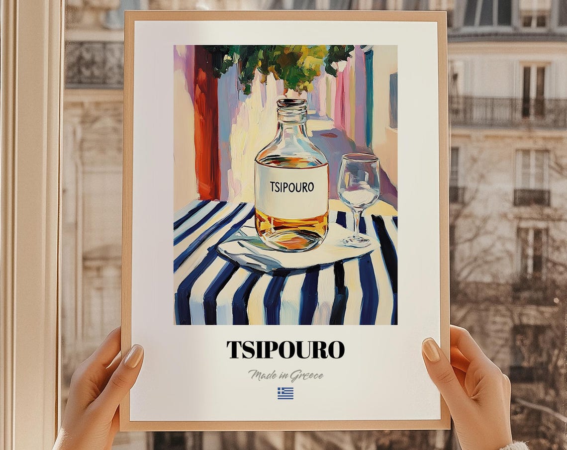 Tsipouro Greek Spirit Poster Bar Dcor Wall Art Friend Gift Dining Room Print