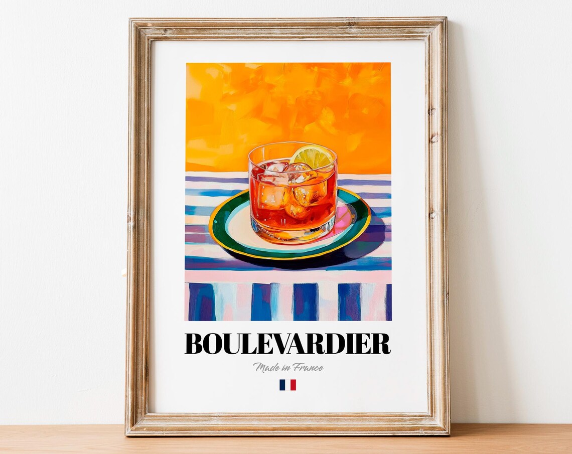 Boulevardier Cocktail Poster, Classic French Drink